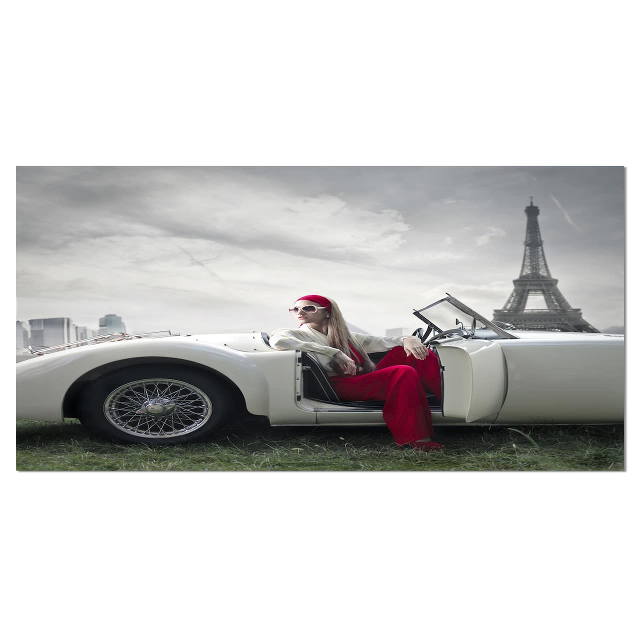 Designart - Fashion Woman in Car - Large Cars Canvas Art Print